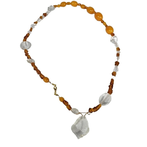 Clear Crystal Orange Beaded Necklace - Picture 1 of 3